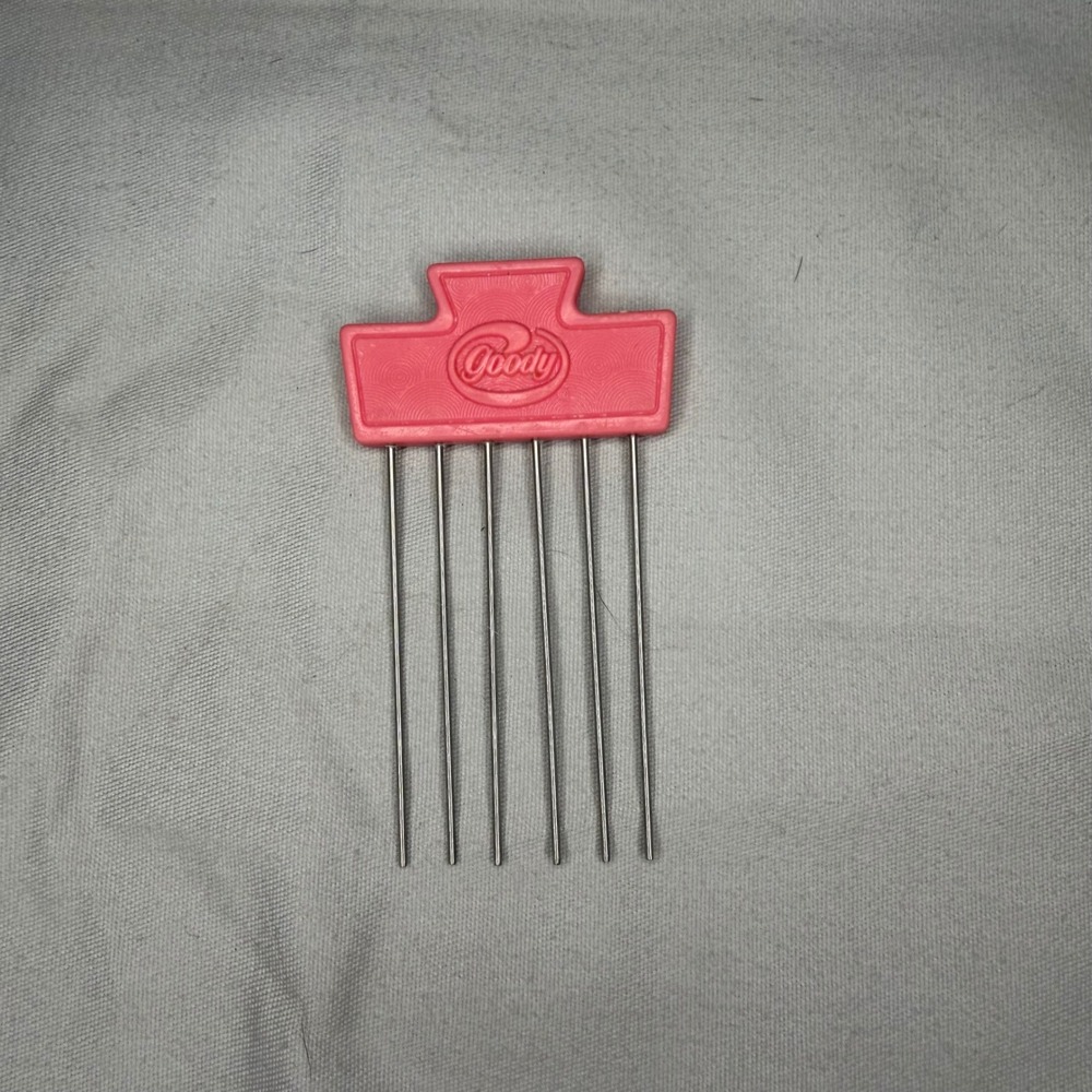 Vintage Goody Hair Pick Pink Plastic Handle Metal Teeth Volume Lift Comb Retro